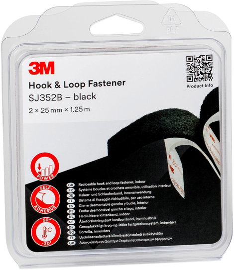 3M SJ352B Tépőzár Felragasztható (H x Sz) 1.25 m x 25 mm Fekete 1 db 4. kép