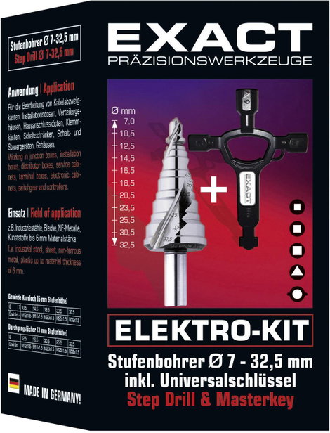 Exact 70606 HSS Fokozatfúró 7 - 32.5 mm Hengeres befogószár 1 készlet
