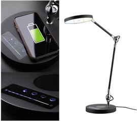 LED-es íróasztali lámpa Qi töltővel 11 W, fekete, Paulmann 78910