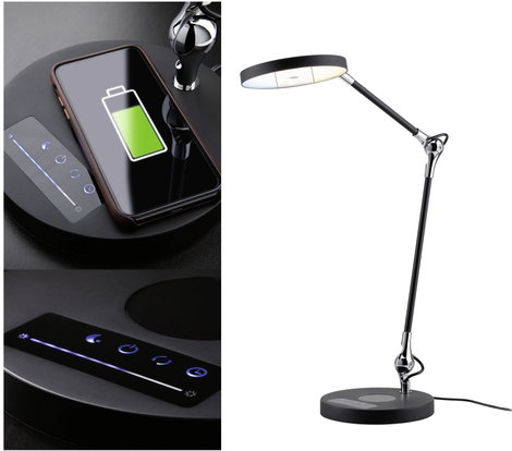 LED-es íróasztali lámpa Qi töltővel 11 W, fekete, Paulmann 78910