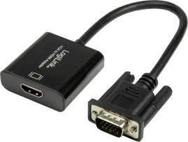 VGA - HDMI átalakító, 1x VGA dugó/3,5 mm jack alj - 1x HDMI alj, fekete, 0,45 m, LogiLink CV0060
