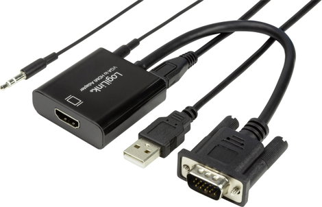 VGA - HDMI átalakító, 1x VGA dugó/3,5 mm jack alj - 1x HDMI alj, fekete, 0,45 m, LogiLink CV0060 2. kép