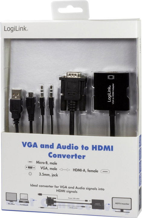 VGA - HDMI átalakító, 1x VGA dugó/3,5 mm jack alj - 1x HDMI alj, fekete, 0,45 m, LogiLink CV0060 6. kép