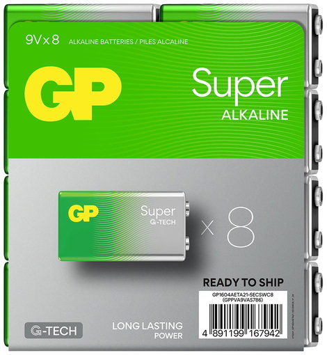 GP Batteries Super 9V-os elem Alkáli mangán 9 V 8 db 2. kép