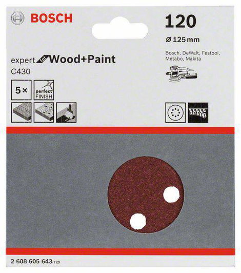 Bosch Accessories Expert for Wood 2608605643 Excenter csiszolópapír Tépőzárral, Lyukas Szemcsézet (n 2. kép
