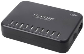 LVSUN 120W Smart 10-Port USB-s töltőállomás 120 W Aljzat dugó Kimeneti áram (max.) 24000 mA Kimenete