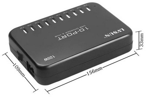 LVSUN 120W Smart 10-Port USB-s töltőállomás 120 W Aljzat dugó Kimeneti áram (max.) 24000 mA Kimenete 2. kép