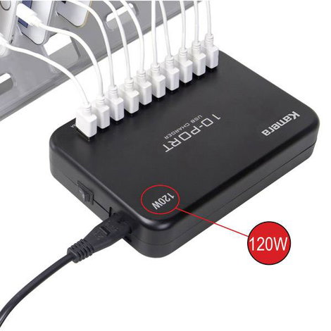 LVSUN 120W Smart 10-Port USB-s töltőállomás 120 W Aljzat dugó Kimeneti áram (max.) 24000 mA Kimenete 4. kép