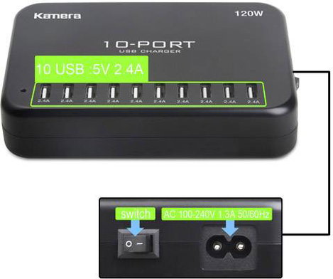 LVSUN 120W Smart 10-Port USB-s töltőállomás 120 W Aljzat dugó Kimeneti áram (max.) 24000 mA Kimenete 7. kép