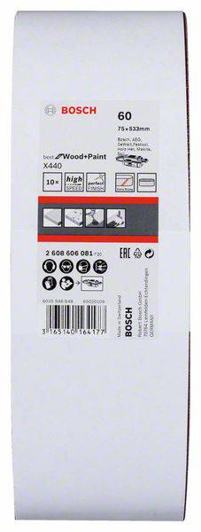 Bosch Accessories Schleifband 75x533mm K60 Pk=10 St Best for Wood&Paint 2608606081 Csiszolószalag Sz 2. kép