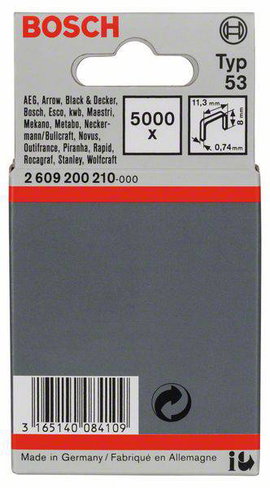Tűzőkapocs, 53-as típus, 11,4 x 0,74 x 8 mm, 5000 db Bosch 2609200210