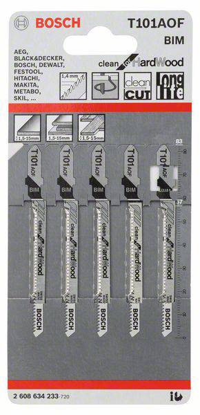 Bosch Accessories 2608634233 Szúrófűrészlap T 101 AOF - Clean for Hard Wood 5 db 2. kép