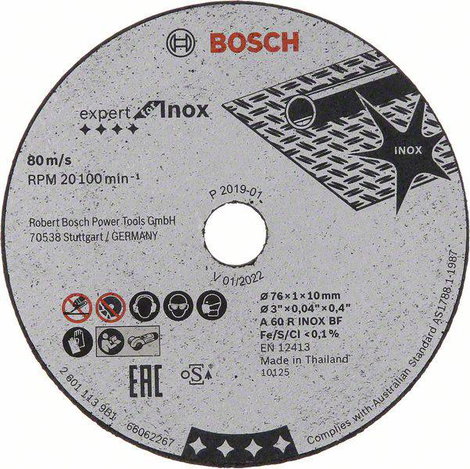 Bosch Accessories 2608601520 Vágótárcsa Expert for Inox A 60 R INOX BF, 76 mm, 10 mm, 1 mm
