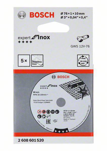 Bosch Accessories 2608601520 Vágótárcsa Expert for Inox A 60 R INOX BF, 76 mm, 10 mm, 1 mm 4. kép