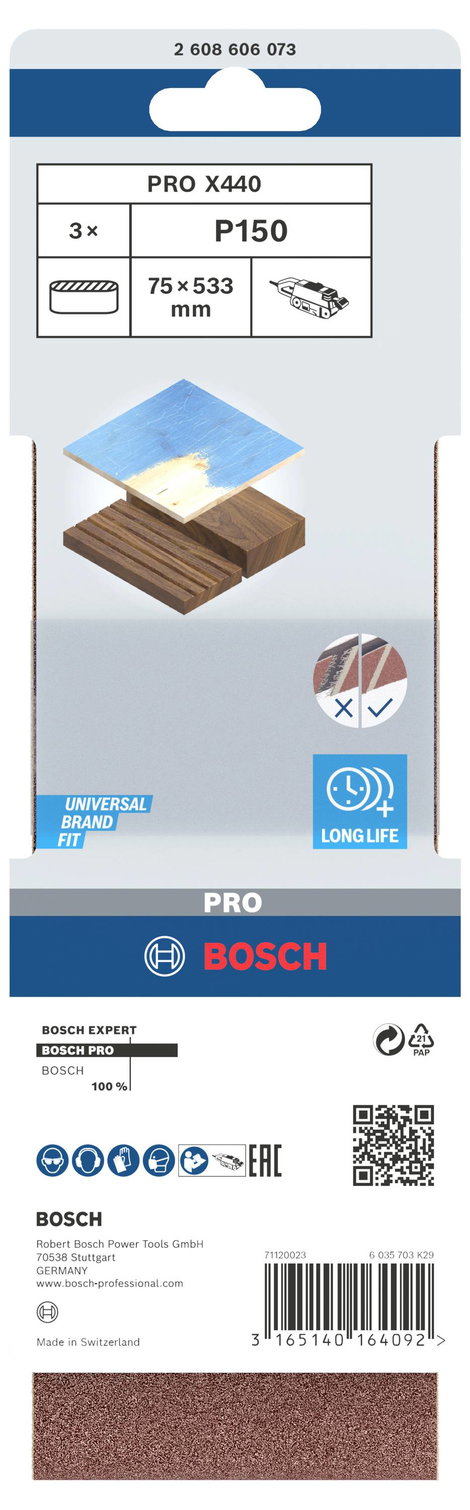 Bosch Accessories Schleifband 75x533mm K150 Pk=3 St Best for Wood&Paint 2608606073 Csiszolószalag Sz 3. kép