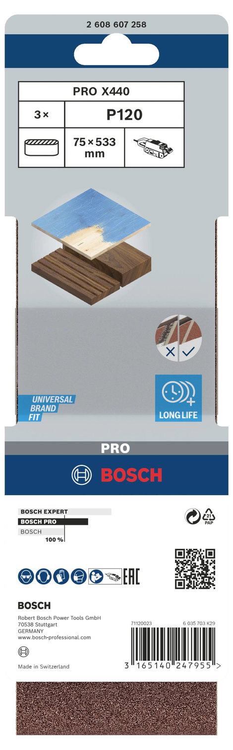 Bosch Accessories 2608607258 Csiszolószalag Szemcsézet (num) 120 (H x Sz) 533 mm x 75 mm 3 db 3. kép