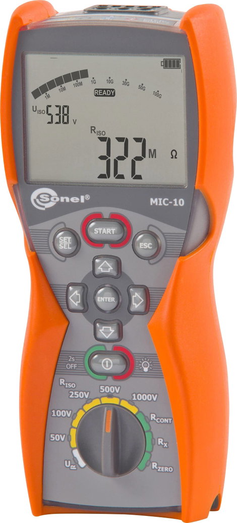 Sonel MIC-10 Szigetelésmérő műszer Kalibrált (ISO) 50 V, 100 V, 250 V, 500 V, 1000 V 10 GΩ