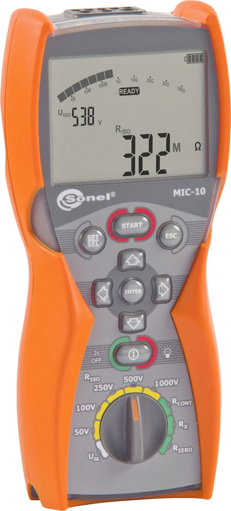Sonel MIC-10 Szigetelésmérő műszer Kalibrált (ISO) 50 V, 100 V, 250 V, 500 V, 1000 V 10 GΩ 2. kép