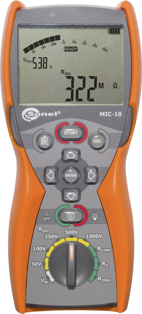 Sonel MIC-10 Szigetelésmérő műszer Kalibrált (ISO) 50 V, 100 V, 250 V, 500 V, 1000 V 10 GΩ 3. kép