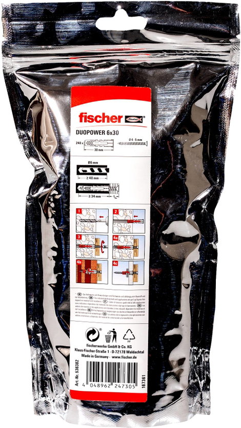 Fischer DUOPOWER 6 BigPack Tipli 30 mm 6 mm 536382 240 db 7. kép