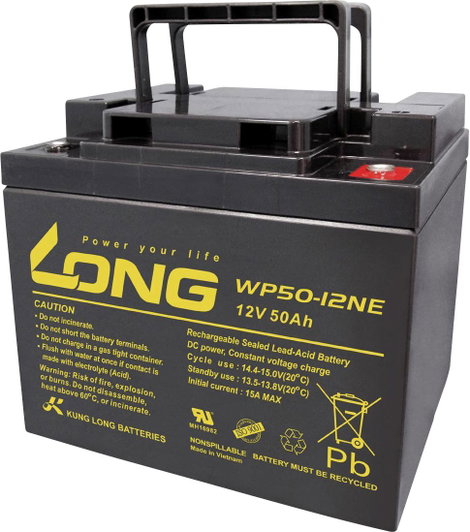 AGM ólomakku 12 V 50 Ah 199 x 171 x 166 mm, M6, Long WP50-12NE