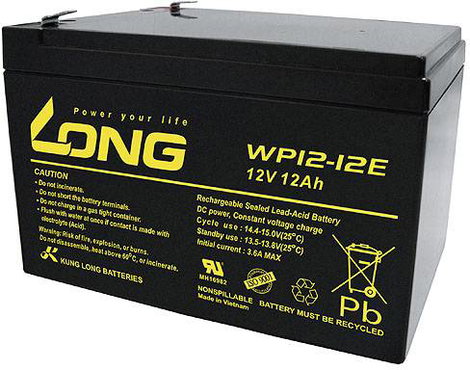 Long WP12-12E Ólomakku 12 V 12 Ah Ólom-vlies (AGM) (Sz x Ma x Mé) 151 x 98 x 98 mm 6,35 mm-es laposé