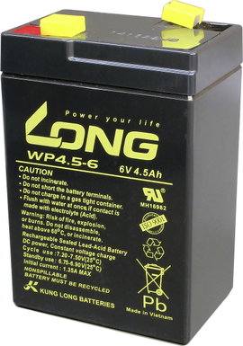 Long WP4.5-6 Ólomakku 6 V 4.5 Ah Ólom-vlies (AGM) (Sz x Ma x Mé) 70 x 106 x 47 mm 4,8 mm-es laposéri