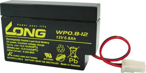 Long WP0.8-12 Ólomakku 12 V 0.8 Ah Ólom-vlies (AGM) (Sz x Ma x Mé) 96 x 62 x 25 mm AMP alj Kis önkis