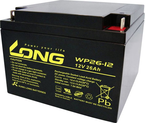 Long WP26-12 Ólomakku 12 V 26 Ah Ólom-vlies (AGM) (Sz x Ma x Mé) 166 x 125 x 175 mm M5 csavaros csat