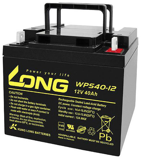 Long WPS40-12 Ólomakku 12 V 40 Ah Ólom-vlies (AGM) (Sz x Ma x Mé) 199 x 171 x 166 mm M6 csavaros csa 2. kép