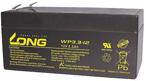 Long WP3.3-12 Ólomakku 12 V 3.3 Ah Ólom-vlies (AGM) (Sz x Ma x Mé) 134 x 65.5 x 67 mm 4,8 mm-es lapo