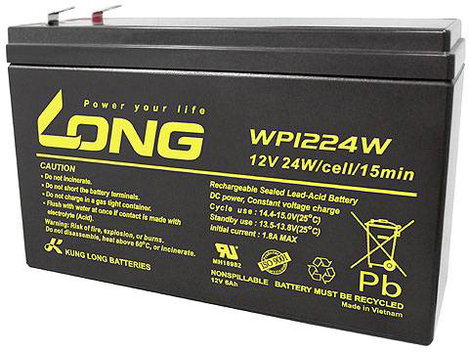 Long WP1224W Ólomakku 12 V 6 Ah Ólom-vlies (AGM) (Sz x Ma x Mé) 151 x 101 x 51 mm 6,35 mm-es laposér