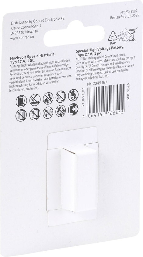 Conrad energy 27A Speciális elem 27 A Alkáli mangán 12 V 20 mAh 1 db 2. kép