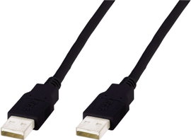 USB kábel, 1x USB 2.0 dugó A - 1x USB 2.0 dugó A, 3 m, fekete, Digitus AK-300100-030-S