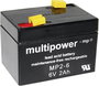 multipower MP2-6 Ólomakku 6 V 2 Ah Ólom-vlies (AGM) (Sz x Ma x Mé) 75 x 53 x 51 mm 4,8 mm-es laposér bélyegkép