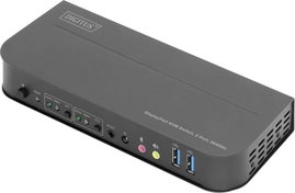 Digitus DS-12850 2+2 port KVM átkapcsoló Display-Port, HDMI Távirányító, Billentyűzet 4096 x 2160 Pi