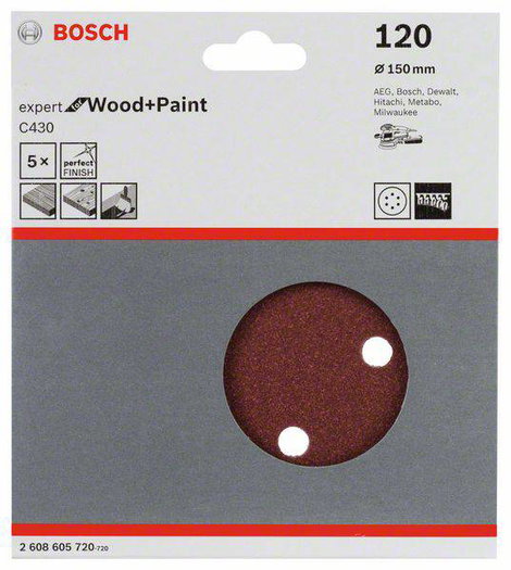 Bosch Accessories Expert for Wood 2608605720 Excenter csiszolópapír Tépőzárral, Lyukas Szemcsézet (n 2. kép