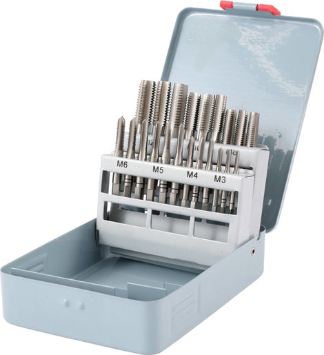 TOOLCRAFT TO-6800787 Menetvágó készlet 21 részes M3, M4, M5, M6, M8, M10, M12 DIN 352 HSS 1 db