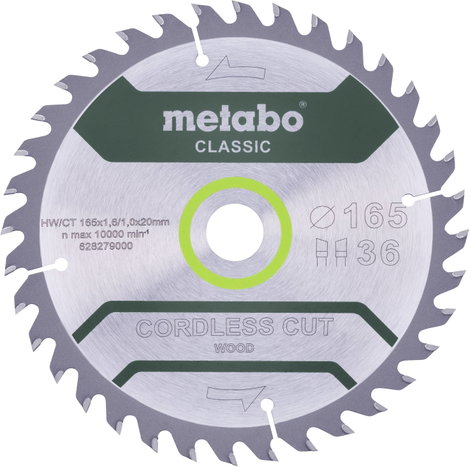 Metabo CORDLESS CUT WOOD CLASSIC 628279000 Körfűrészlap 165 x 20 x 1 mm Fogak száma (collonként): 36