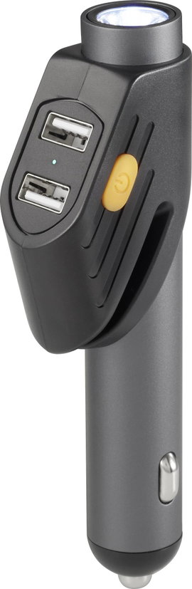Vészkalapács, biztonsági öv vágó, LED-es lámpa, USB töltő, Basetech BT-2357759 BT99