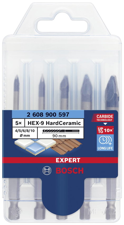 Bosch Accessories EXPERT HEX-9 HardCeramic 2608900597 Csempefúró készlet 5 részes 4 mm, 5 mm, 6 mm,