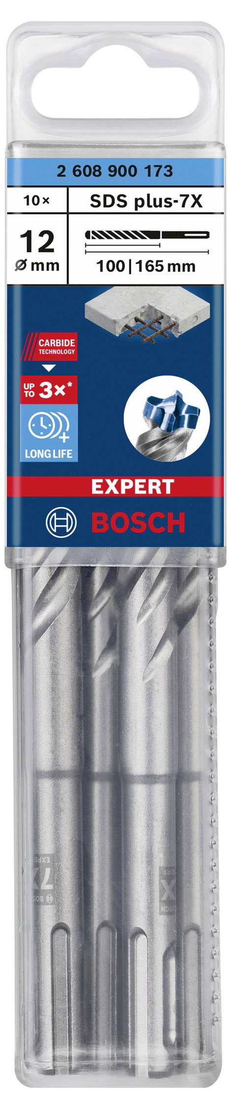 Bosch Accessories EXPERT SDS plus-7X 2608900173 Kalapácsfúró 10 részes 12.00 mm Teljes hossz 165 mm  3. kép