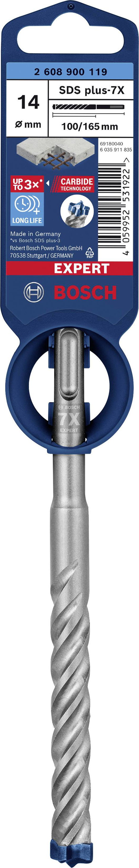 Bosch Accessories EXPERT SDS plus-7X 2608900119 Kalapácsfúró 1 db 14.00 mm Teljes hossz 165 mm SDS-P 2. kép