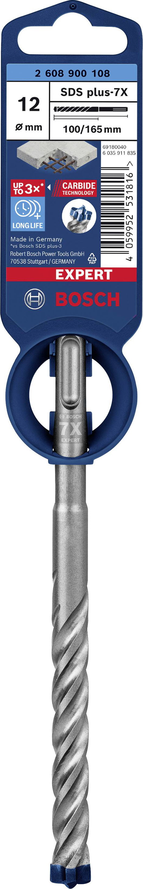 Bosch Accessories EXPERT SDS plus-7X 2608900108 Kalapácsfúró 1 db 12.00 mm Teljes hossz 165 mm SDS-P 2. kép
