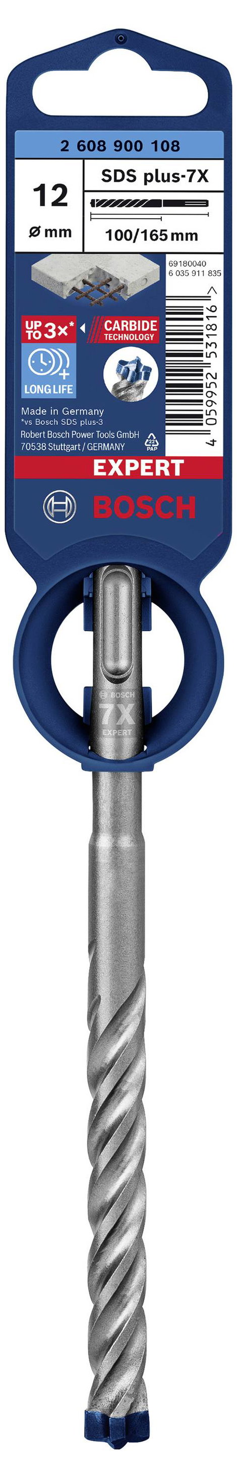 Bosch Accessories EXPERT SDS plus-7X 2608900108 Kalapácsfúró 1 db 12.00 mm Teljes hossz 165 mm SDS-P 3. kép