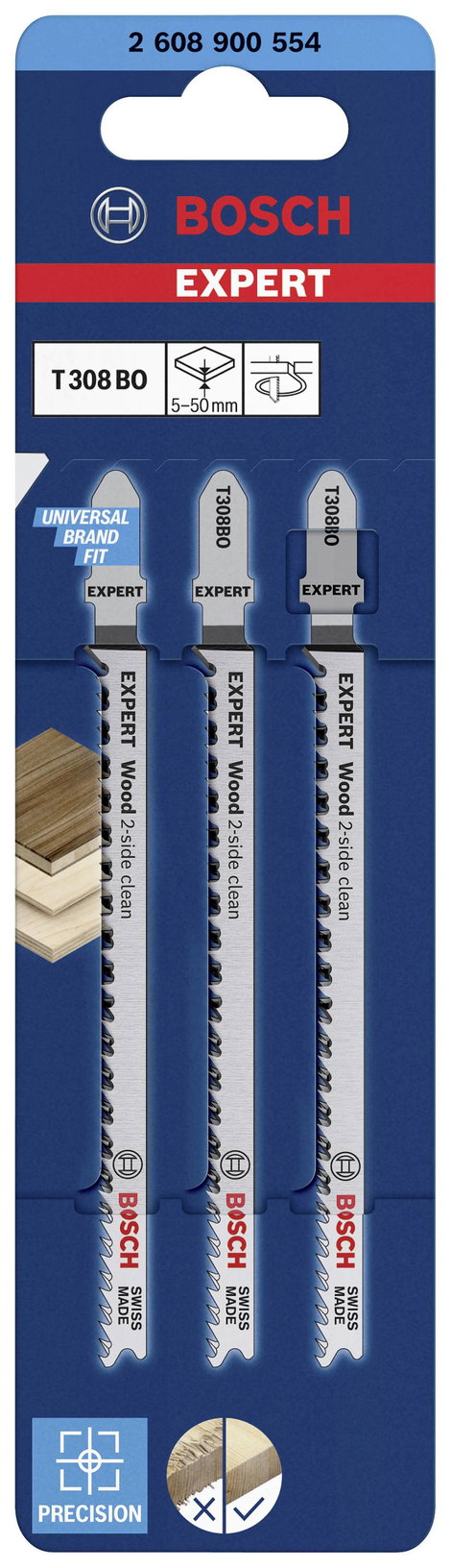 Bosch Accessories 2608900554 SZAKÉRTŐ Wood 2-old clean T 308 BO szúrófűrészlap, 3 db 3 db 2. kép