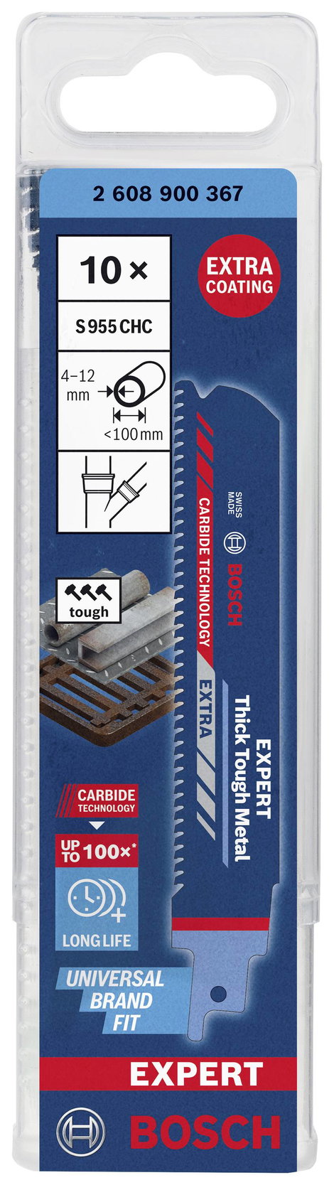 Bosch Accessories 2608900367 EXPERT ‘Thick Tough Metal’ S 955 CHC Säbelsägeblatt, 10 Stück Fűrészlap 2. kép