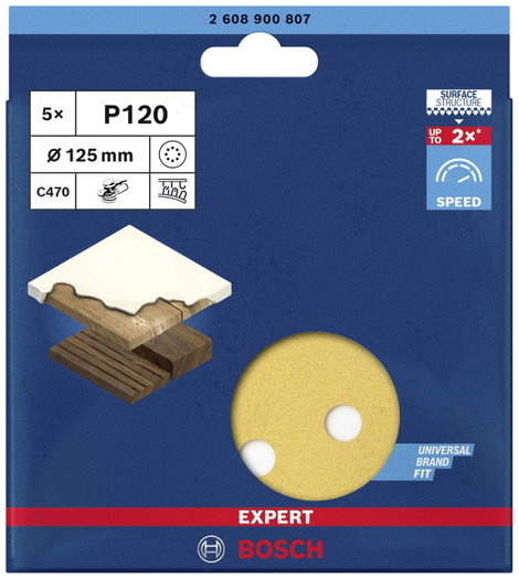 Bosch Accessories EXPERT C470 2608900807 Excenter csiszolópapír Lyukas Szemcsézet (num) 120 (Ø) 125  2. kép