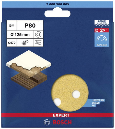Bosch Accessories EXPERT C470 2608900805 Excenter csiszolópapír Lyukas Szemcsézet (num) 80 (Ø) 125 m 2. kép