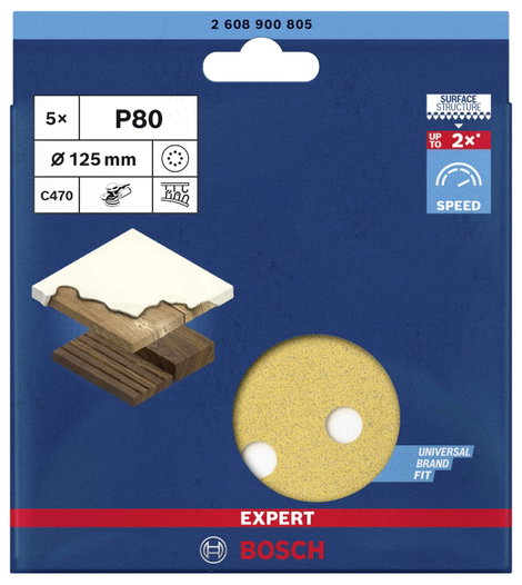 Bosch Accessories EXPERT C470 2608900805 Excenter csiszolópapír Lyukas Szemcsézet (num) 80 (Ø) 125 m 3. kép